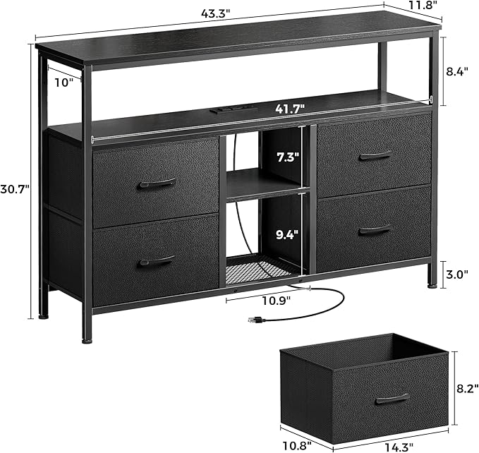 Huuger TV Stand Dresser with Power Outlets and LED Lights, 4 Drawers - Image 8