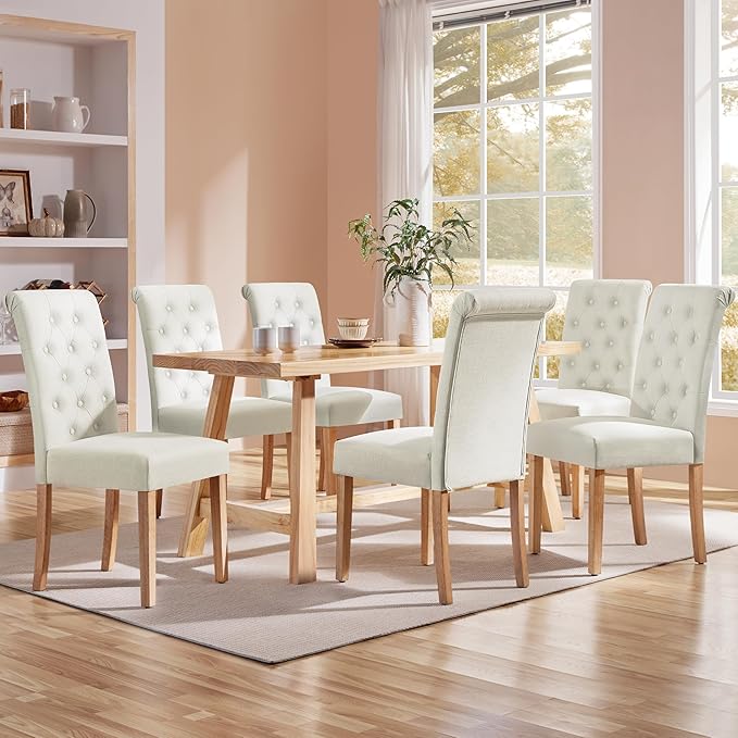 Yaheetech Dining Chairs Set of 6 Fabric Upholstered Dining Room Chairs - Image 2