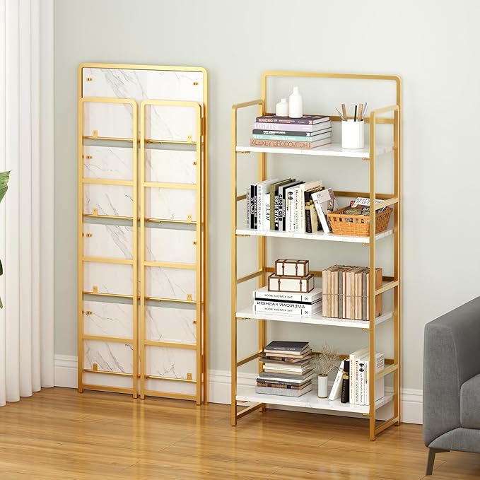 4NM No Assembly Folding Bookshelf, 4-Shelf 54" H Collapsible Foldable Bookcase - Image 2