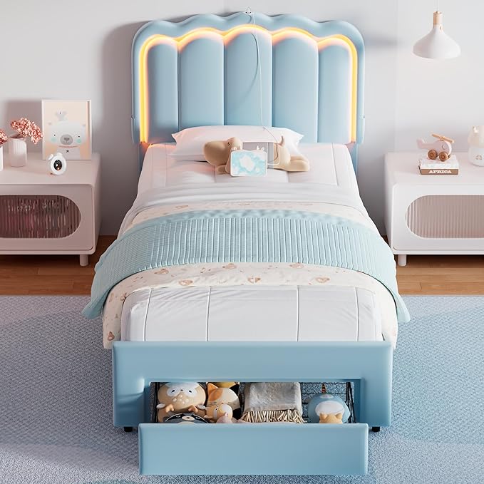 Twin Upholstered LED Bed Frame - Image 3