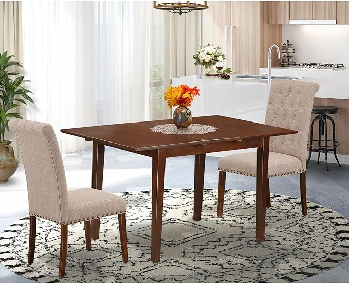 East West Furniture NOBR3-MAH-04 3 Piece Dining Room Table Set Contains a - Image 2