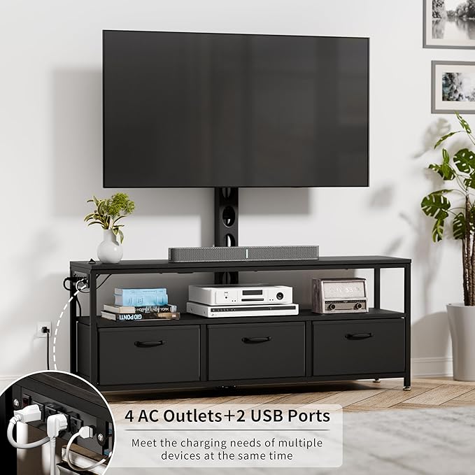 JUSTOGO TV Stand with Mount and Power Outlet, TV Stand Mount with Storage - Image 2