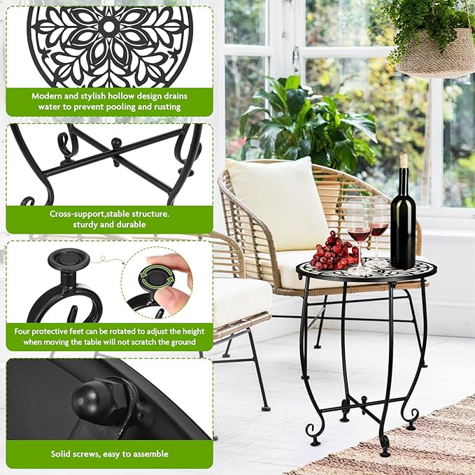 2 Pack Outdoor Side Table for Small Spaces, 14 Inch Patio Side Table, Plant - Image 4