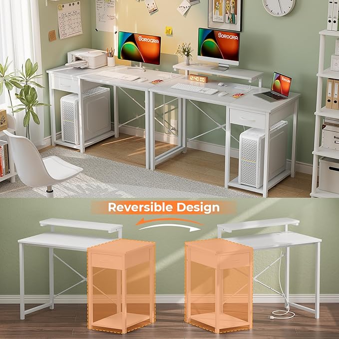 Computer Desk with Adjustable Monitor Stand, 47.2 in Small Desk with Reversible - Image 7