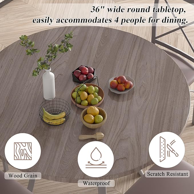 VECELO 36" Round Dining Table for 4, Wood Grain Dinette - Image 4