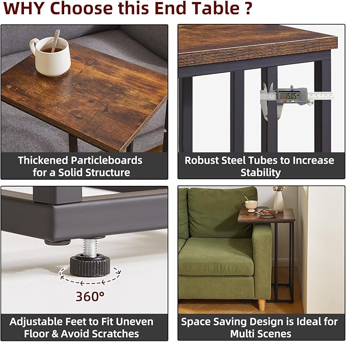 Side Table Small End Table C Shaped, Slide Under Laptop Desk - Image 4