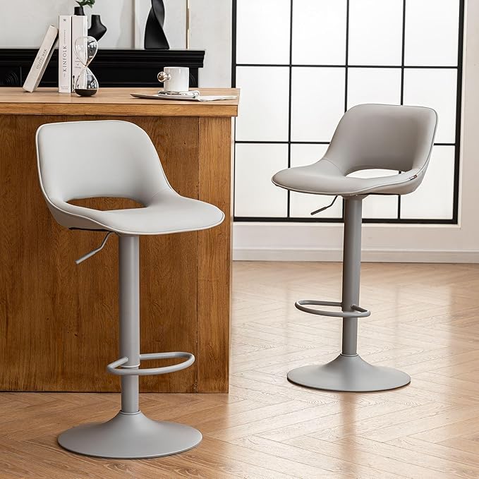 YOUNIKE Bar Stools Set of 2 All Grey Swivel Barstools, Adjustable Counter - Image 6