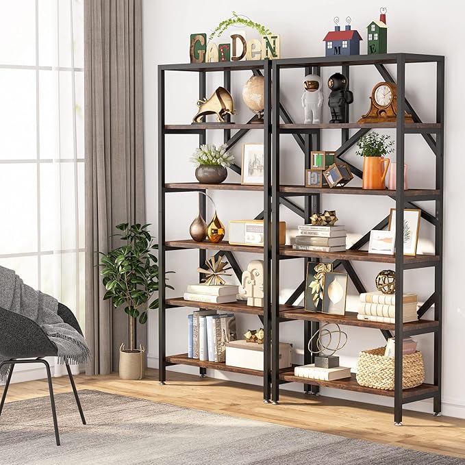 Tribesigns 71 Inch Industrial Bookshelf, 6 Shelf Etagere Bookcase, Free - Image 3