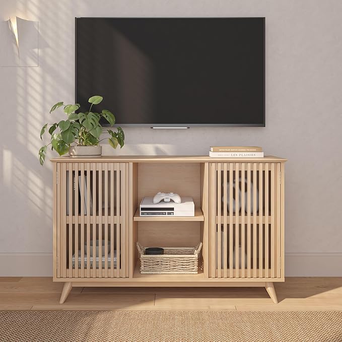 Plank+Beam Mid-Century Modern Wood TV Stand, Solid Wood Entertainment Console - Image 3