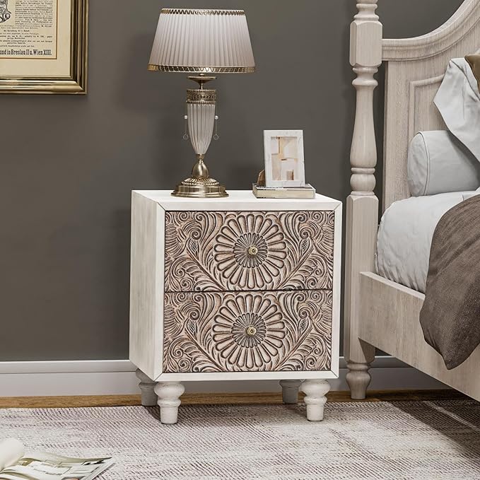 COSIEST Nightstand, Vintage Style Wood Bedside Table, Bedroom Accessories by COSIEST