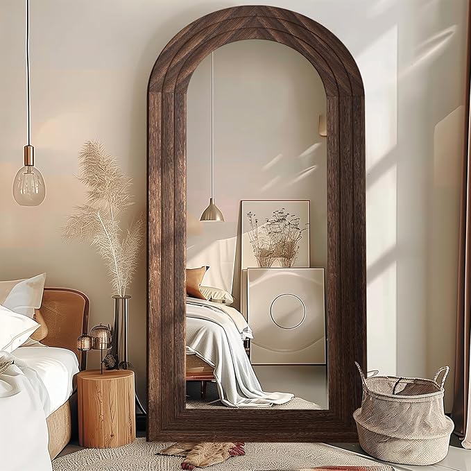 Arched Full Length Mirror with Solid Wood Frame, 71x32 Farmhouse Wall Mounted - Image 7