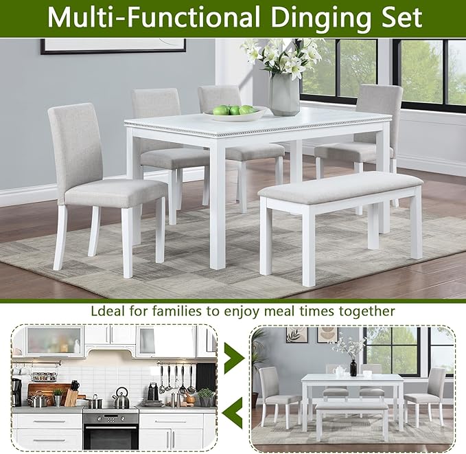 soges 6 Piece Wooden Dining Table Set, Dining Room Table - Image 2