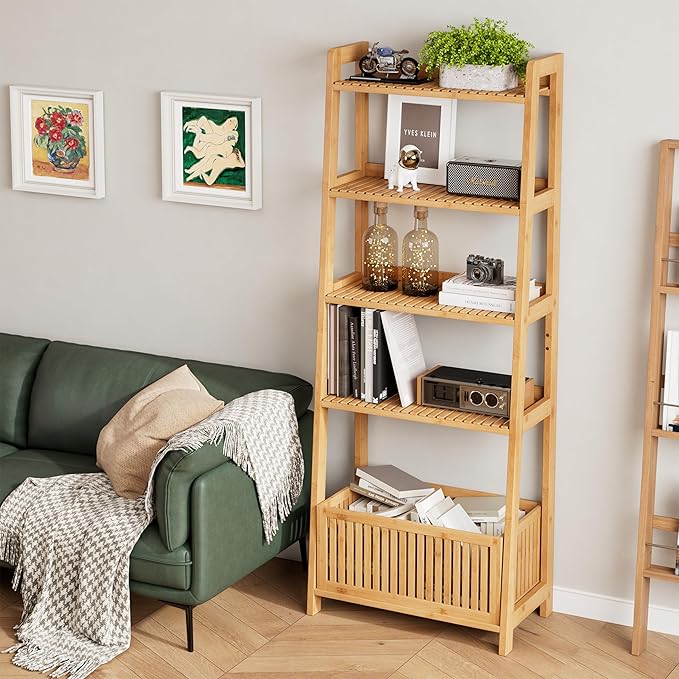 Bamjoy Bamboo Ladder Shelf, Bookshelf - Image 3