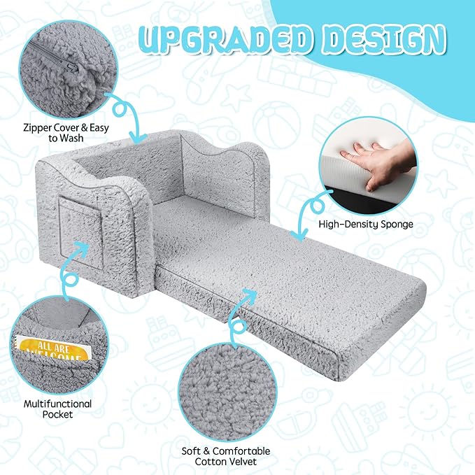 Kids Couch for Toddlers, 2-in-1 Kids Sofa Chair, Comfy Soft Foldable Toddler - Image 6