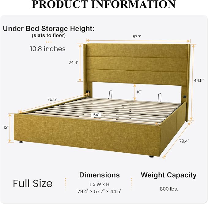 SHA CERLIN Full Size Lift Up Storage Bed/Modern Wingback Headboard/Upholstered - Image 2