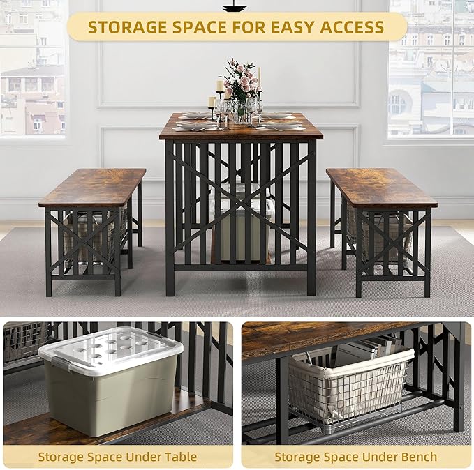 DWVO 3-Piece Dining Table Set for 4-6 People, Industrial Rectangular Dining - Image 4
