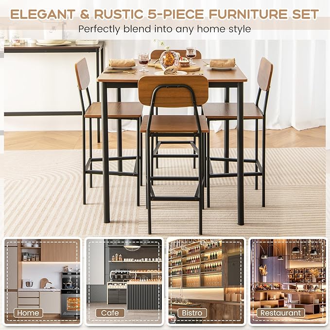 Tangkula Bar Height Table and Chairs, Counter-Height Dining Table Set, Pub - Image 7