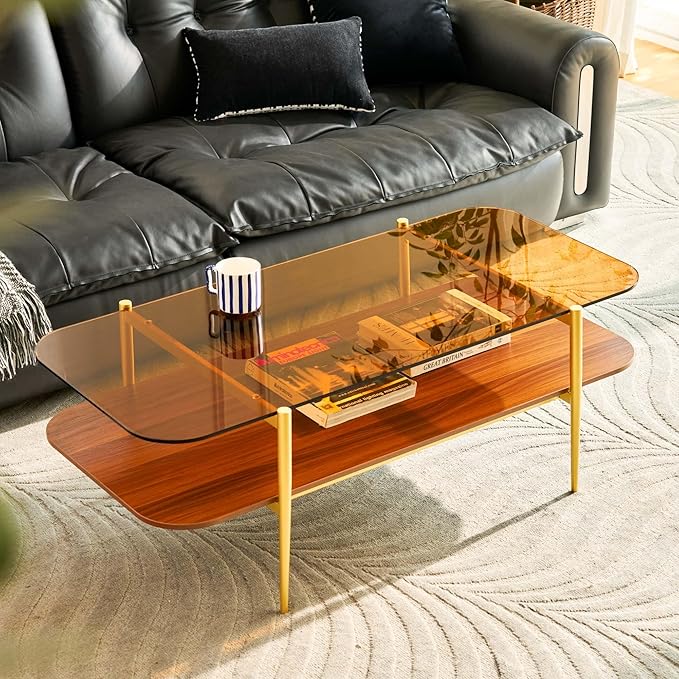 AGV LIGHTING Tadio Large Glass Coffee Table, Mid-Century Modern Coffee Table by AGVLightning