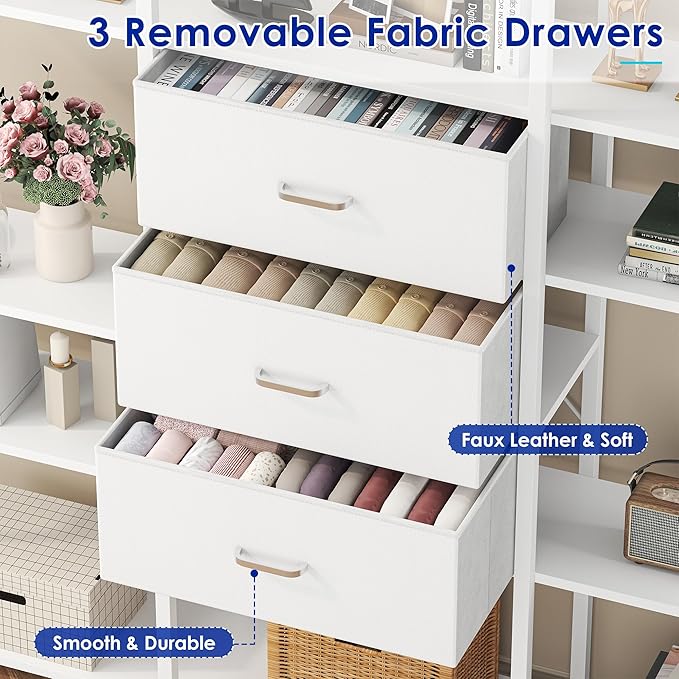73.6" Tall Bookshelf with 3 Drawers and 16 Storage Shelves, Industrial Bookcase - Image 3