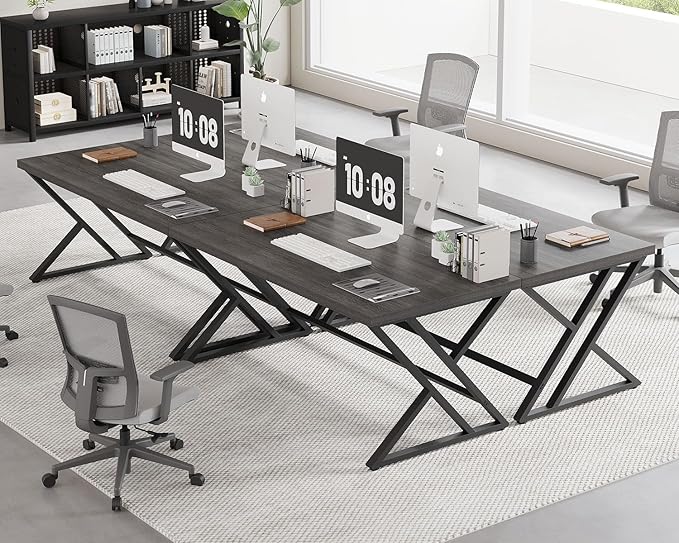 LVB Modern Computer Desk, Industrial Home Office Desk, Metal Wood Writing Study - Image 9