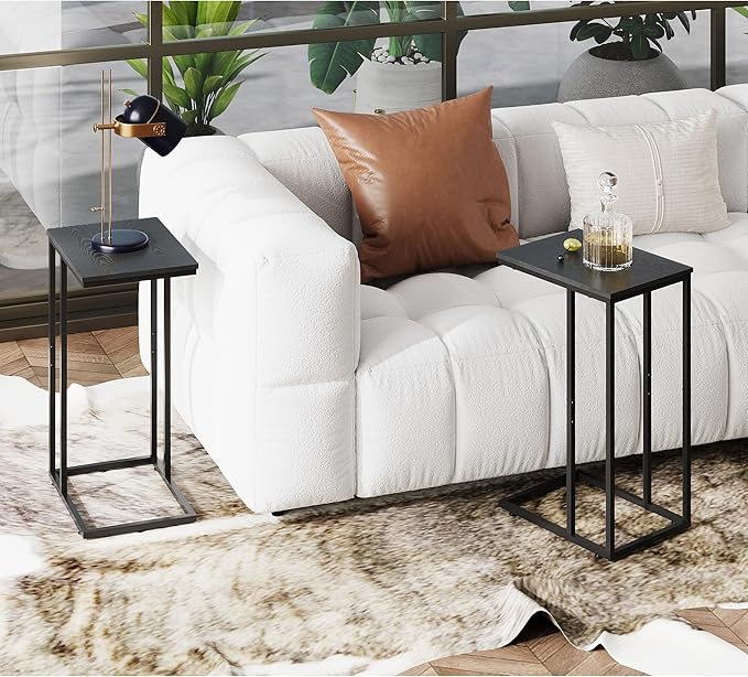 WLIVE Black Side Table Set of 2, C Shaped End Table Sets, Small Sofa Side - Image 2
