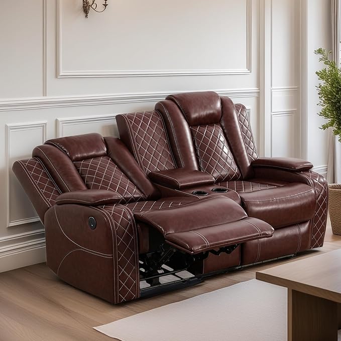Loveseat Recliner Sofa, Reclining Loveseat Leather Couch - Image 6