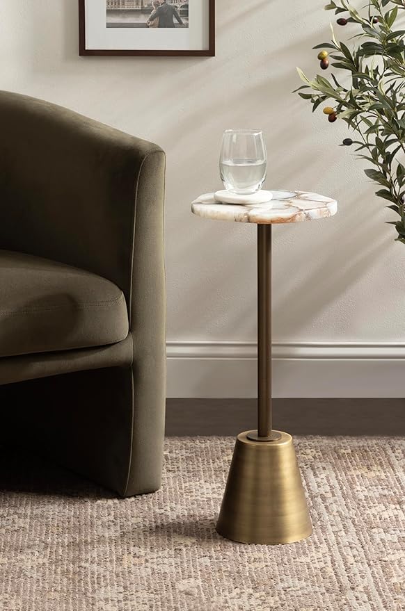 Kate and Laurel Tira Elegant Wavy Round Drink Table, Natural Agate and Antique - Image 2