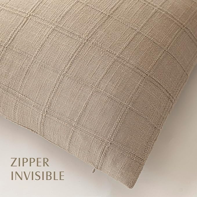 Foindtower Set of 2 Decorative Linen Check Throw Pillow Covers Neutral - Image 3