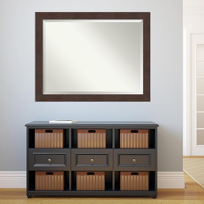 Amanti Art Brown Wall Mirror 35x45 Wildwood Brown Rectangle Bathroom Mirror - Image 6