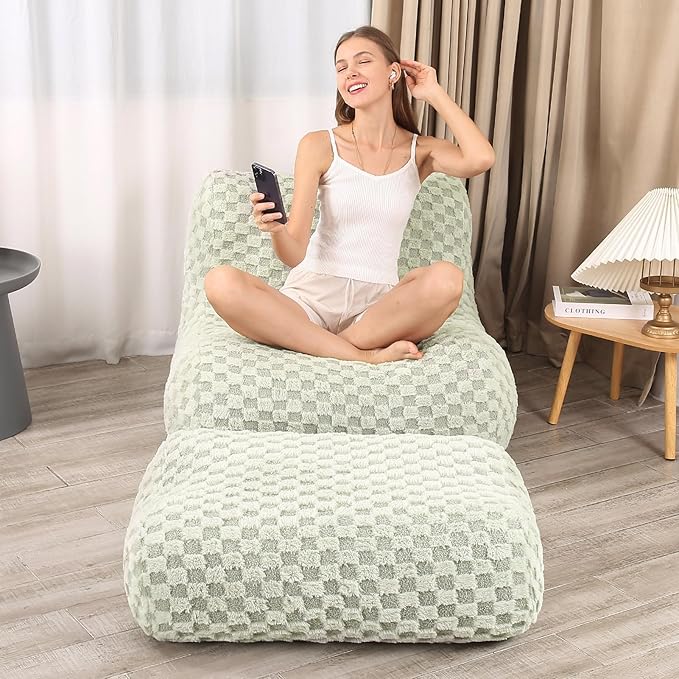 Bean Bag Chair with Footstool, Comfy Reading Sofa Chair - Image 8