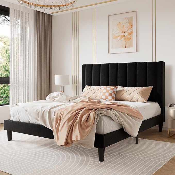 SHA CERLIN Full Bed Frame/Velvet Upholstered Platform Bed Frame by SHACERLIN