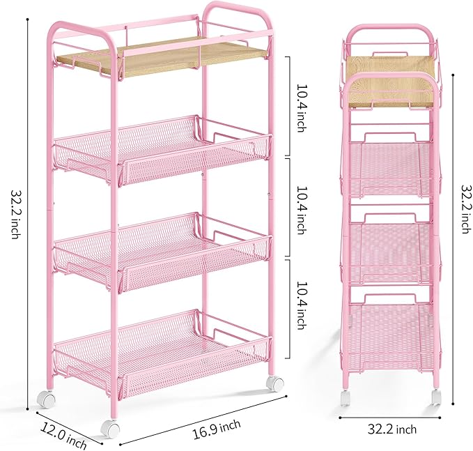 KINGRACK 4-Tier Wide Metal Rolling Storage Cart, Utility Cart - Image 8
