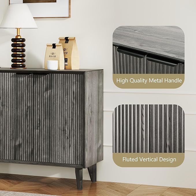 Fluted Cabinet with Storage, Buffet Storage with 4 Doors, Buffet Sideborad - Image 4
