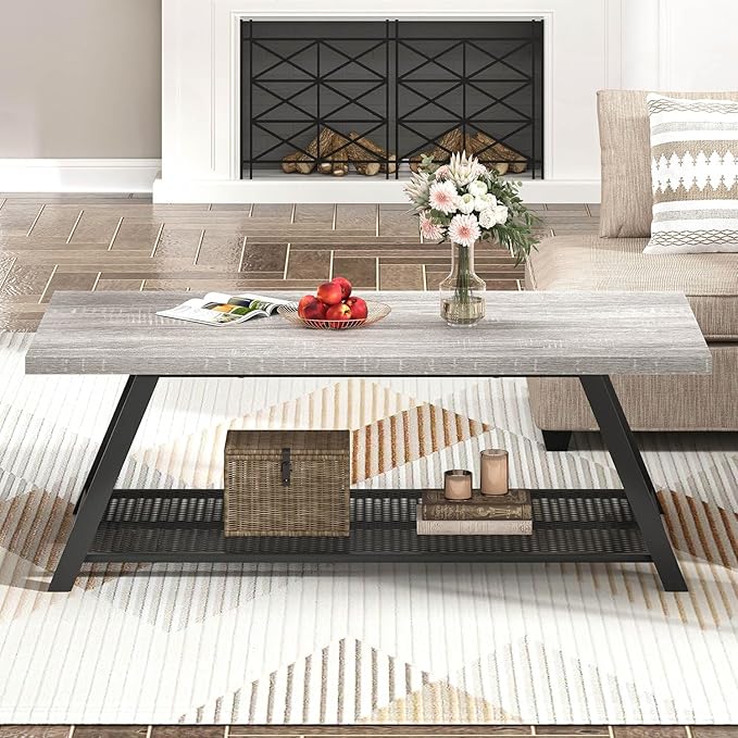 FOLUBAN Industrial Coffee Table, Rustic Wood and Metal Center Table - Image 7