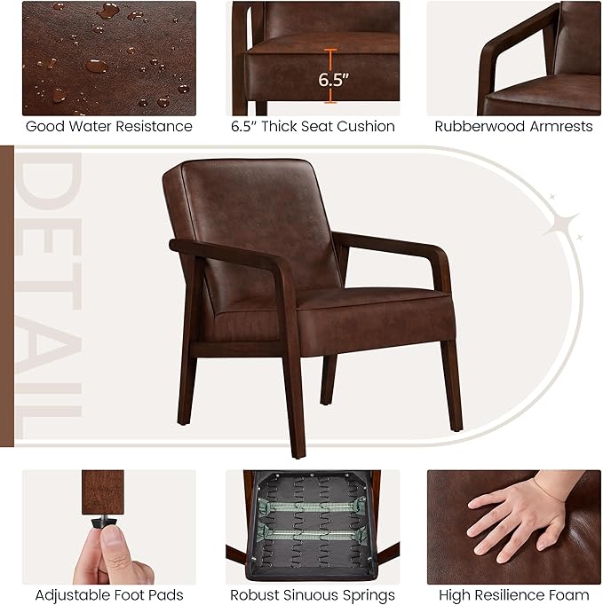 Yaheetech PU Leather Accent Chair, Mid-Century Modern Barrel Chair - Image 6