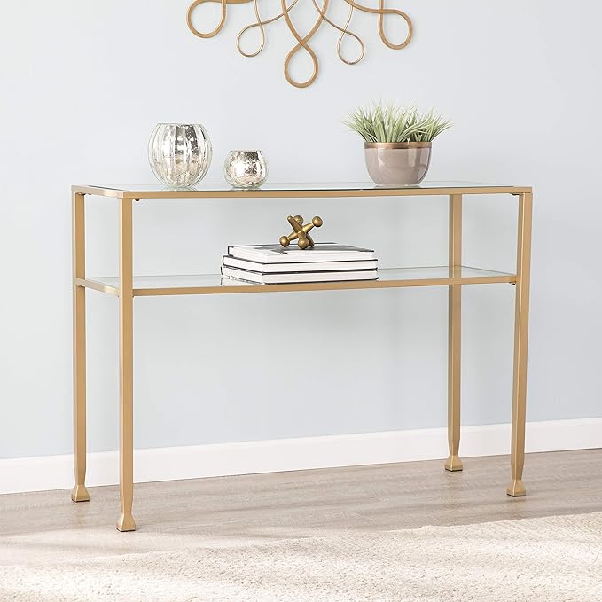 SEI Furniture Jaymes Metal & Glass 2-Tier Console Table, Soft Gold - Image 2