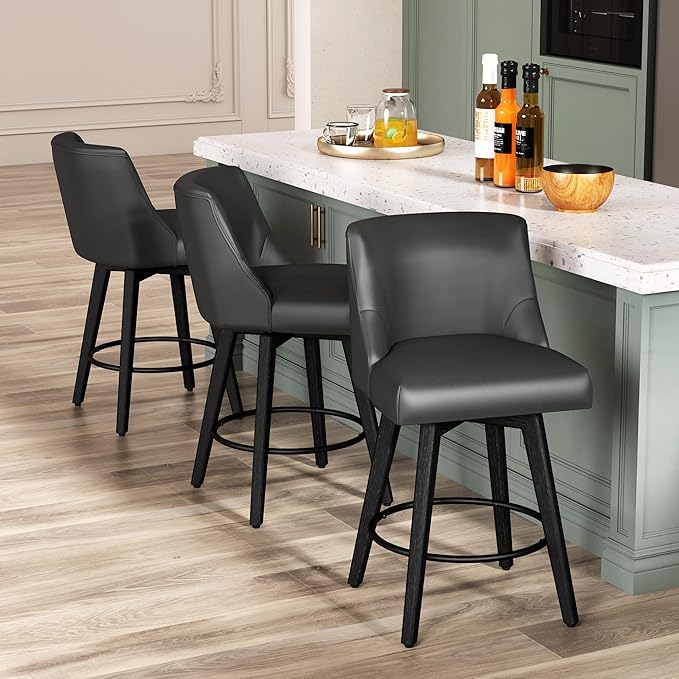 Counter Height Bar Stools Set of 3, Modern Swivel Barstools - Image 9