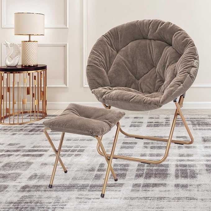 MoNiBloom Round Folding Faux Fur Saucer Chair - Image 2