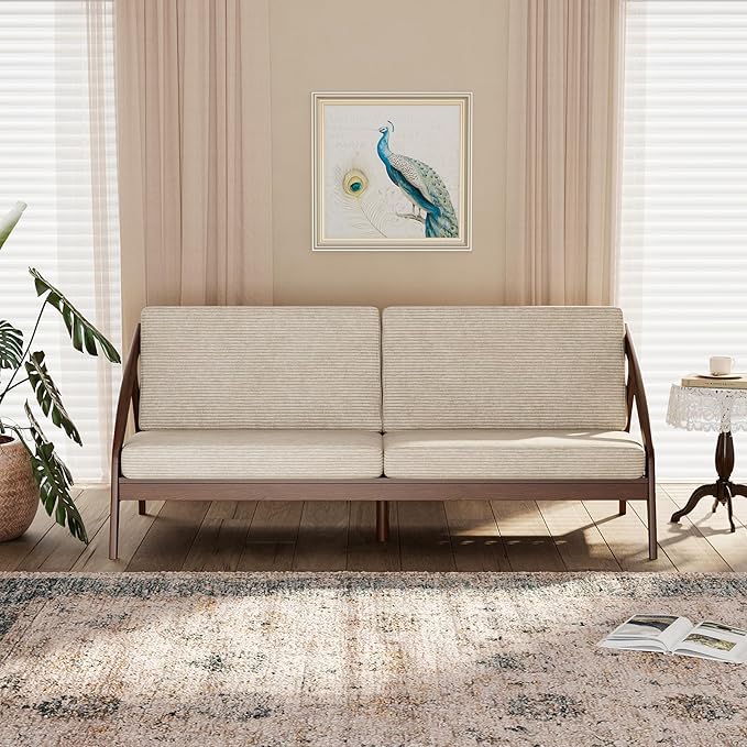 73.4" Solid Wood Upholstered Sofa, Comfortable Seat Cushion, Removable Cover - Image 5