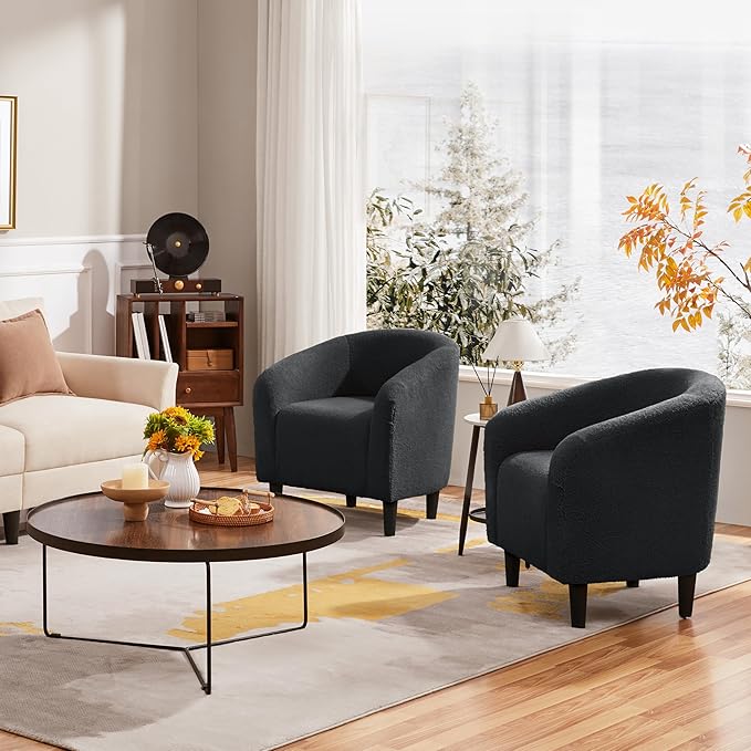 Yaheetech Accent Barrel Chair, Boucle Fabric Club Chair, Furry Sherpa Elegant - Image 5
