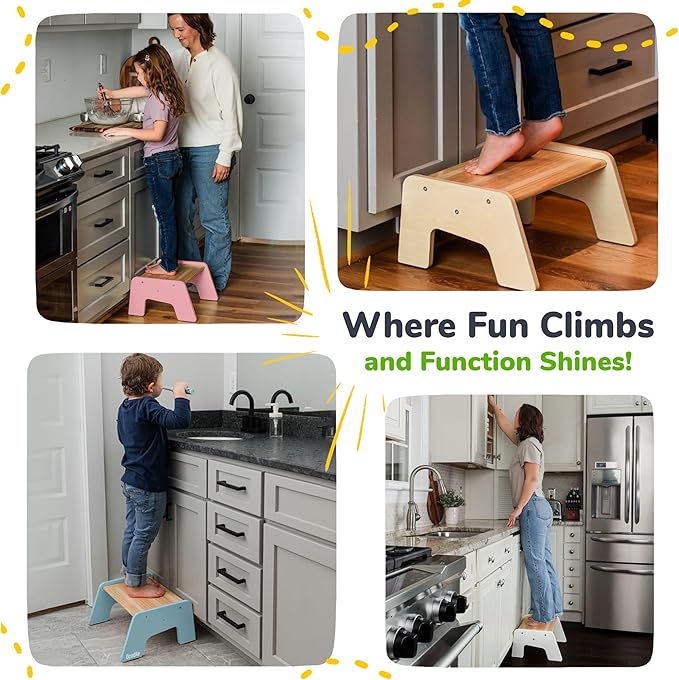 1-Step Wooden Step Stool for Toddlers | Kids Step Stool for Bathroom Sink - Image 6