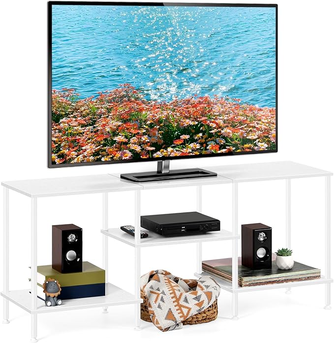 White TV Stand with Storage for 50 Inch TV Modern Entertainment Center with - Image 2