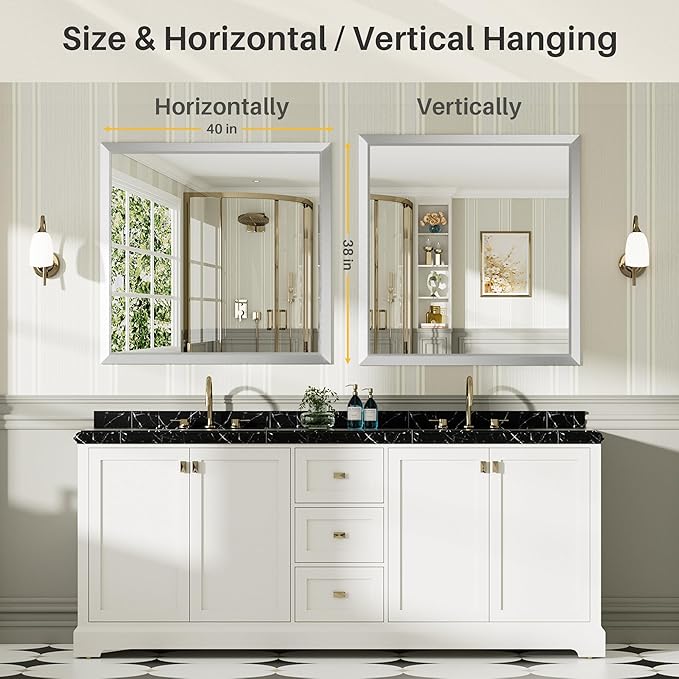 40x38 Inch Silver Bathroom Mirror - Image 6