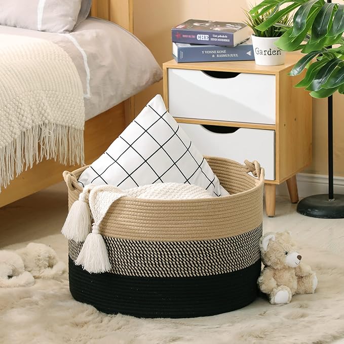 KAKAMAY Large Blanket Basket, Woven Rope Baskets - Image 3