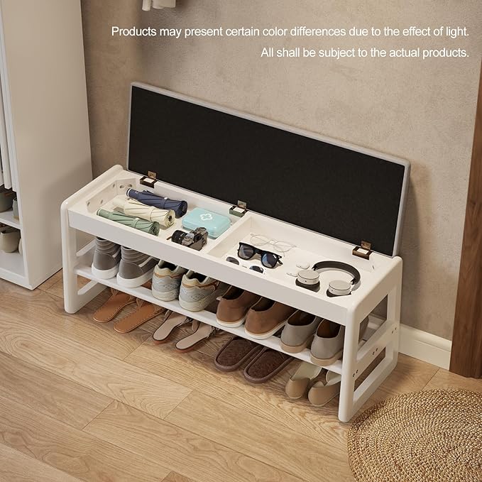 Shoe Rack Bench with Cushion, 2 Tiers Shoe Bench with Flip-Top Storage - Image 4