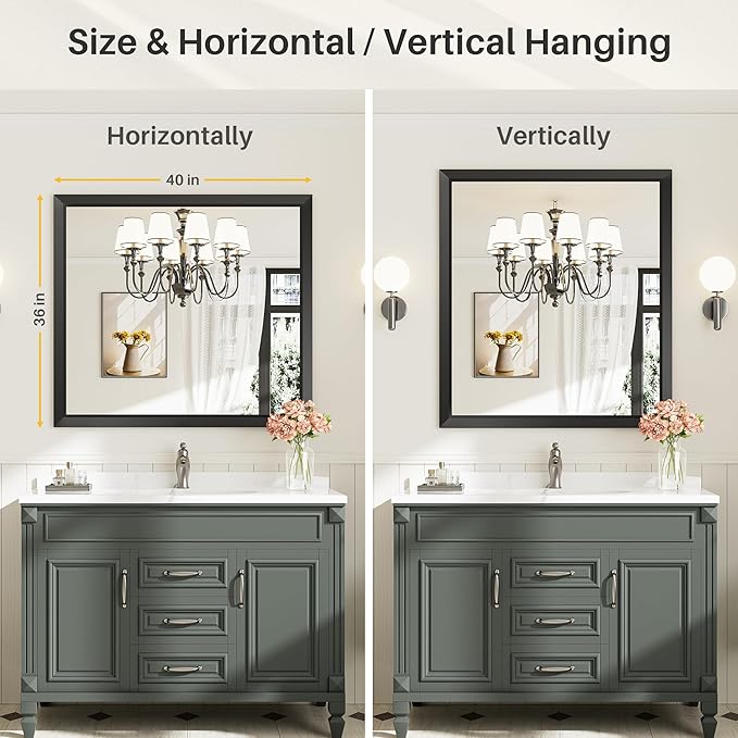 40x36 Inch Black Bathroom Mirror - Image 6