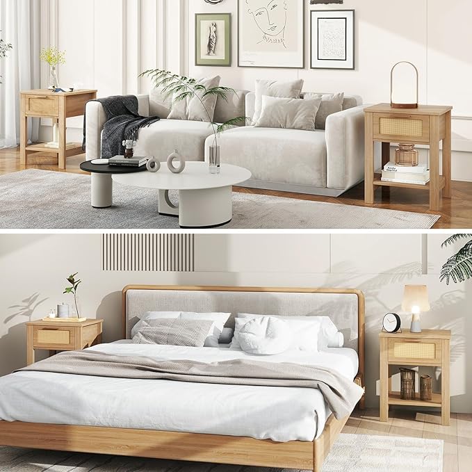 IBUYKE Rattan Nightstand, Boho Night Stand - Image 8