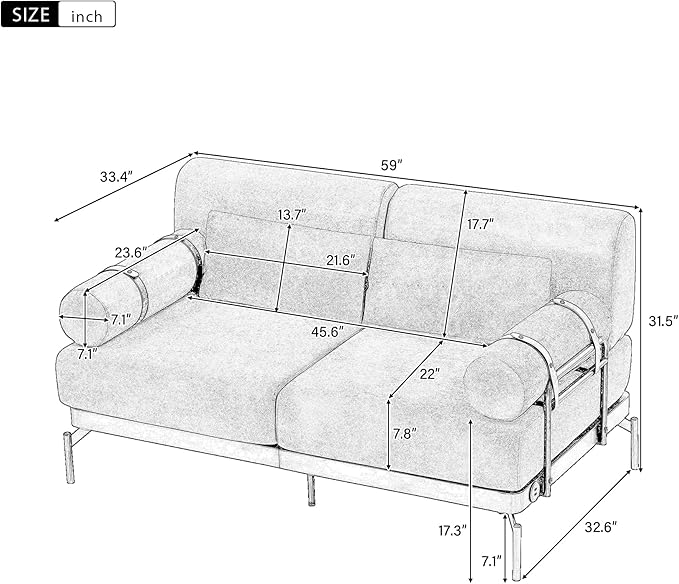 Modern Loveseat Sofa 59" Sofa Couch 2-Seater Sofa - Image 2