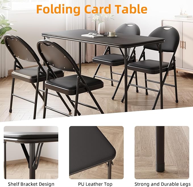 IDEALHOUSE Protable Folding Table and Chairs, 5 Piece Folding Card Table and - Image 6