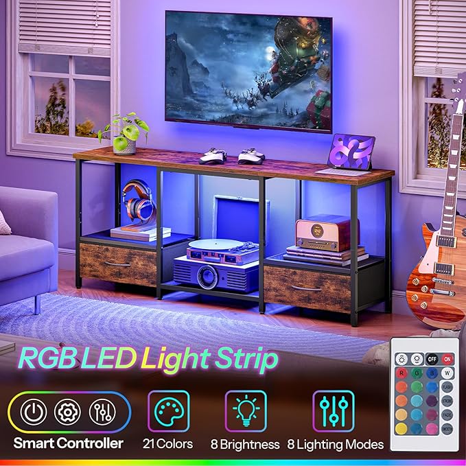 HOOBRO LED TV Stand with Storage, LED Entertainment Center with Open Shelves - Image 2